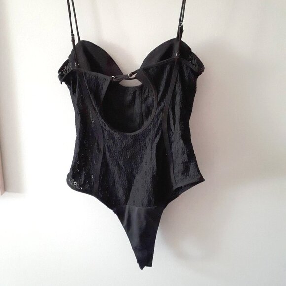NWOT Zara black matching lace-like accented corsetry-inspired bodysuit, S - Picture 16 of 16